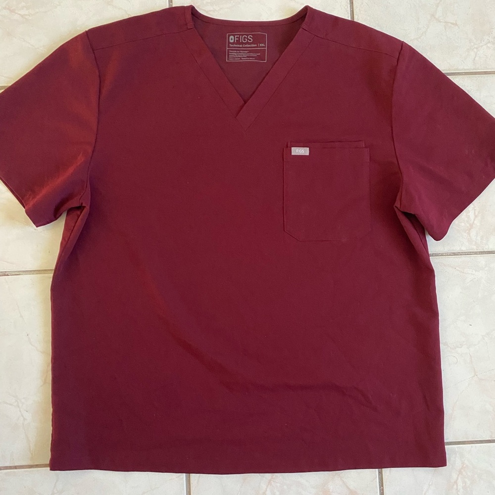 Figs Maroon V-Neck Scrub Top